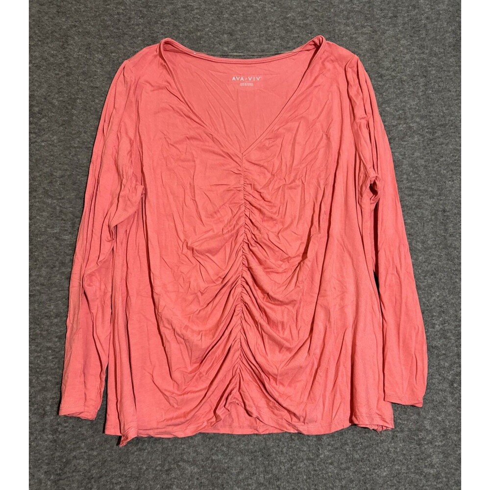 Ava & Viv Women’s Blouse Long Sleeve V Neck Pink 2X